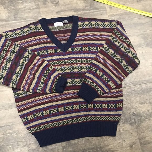 Vintage‎ Sears Men's Store Sweater Size XL Multicolor Blue Grandpa Acrylic - Picture 10 of 10